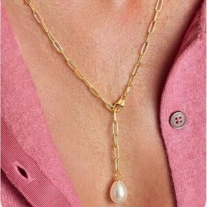 NEW 14k Gold Plated Elegant Pearl Drop Necklace